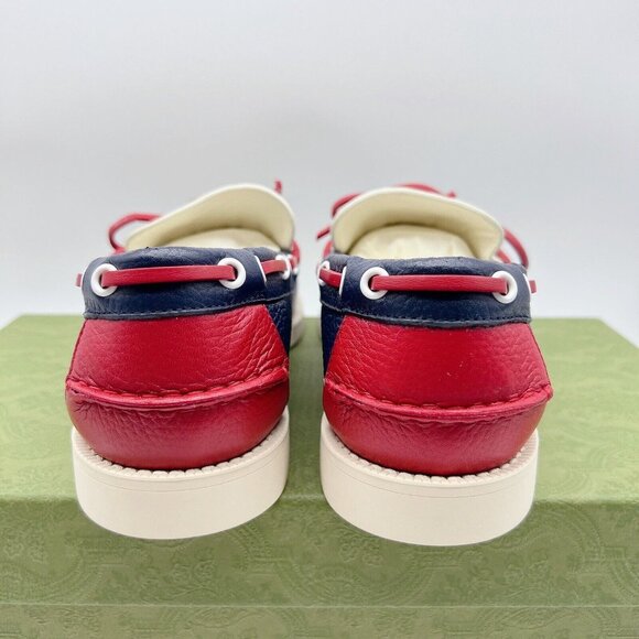 Gucci Riverside Leather Boat Shoe Loafer Moccasin Blue Mens UK 9 US 9.5 $890 - Picture 7 of 13